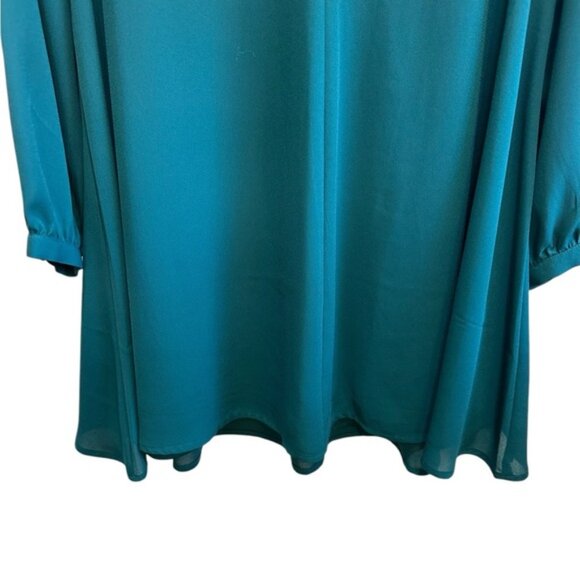 Express Emerald Green Holiday Dress Sz M Sheer Sleeves Triangle Keyhole Autumn - Picture 6 of 14